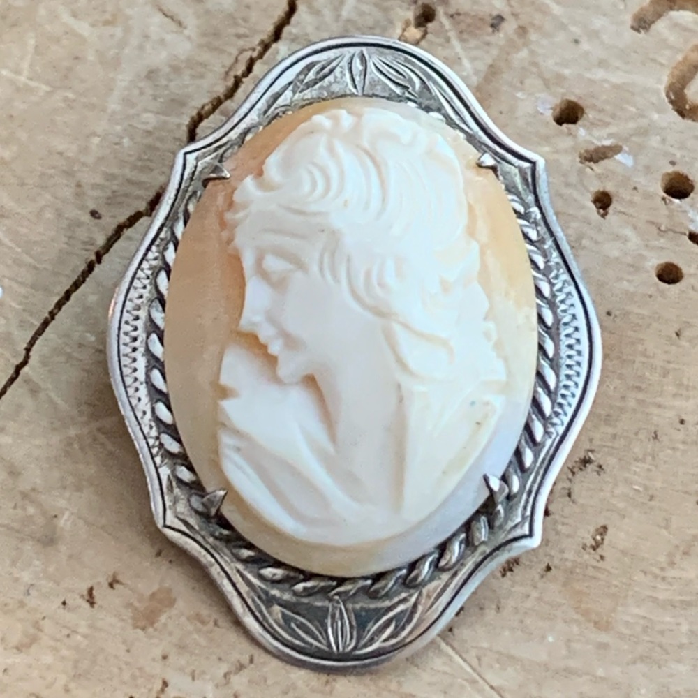 1952 Antique JB Sterling Cameo Brooch